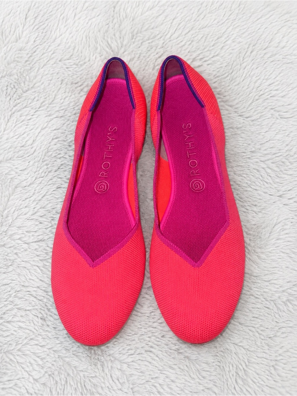 Rothy's Neon Pink and Magenta Knit Slip-On Flats